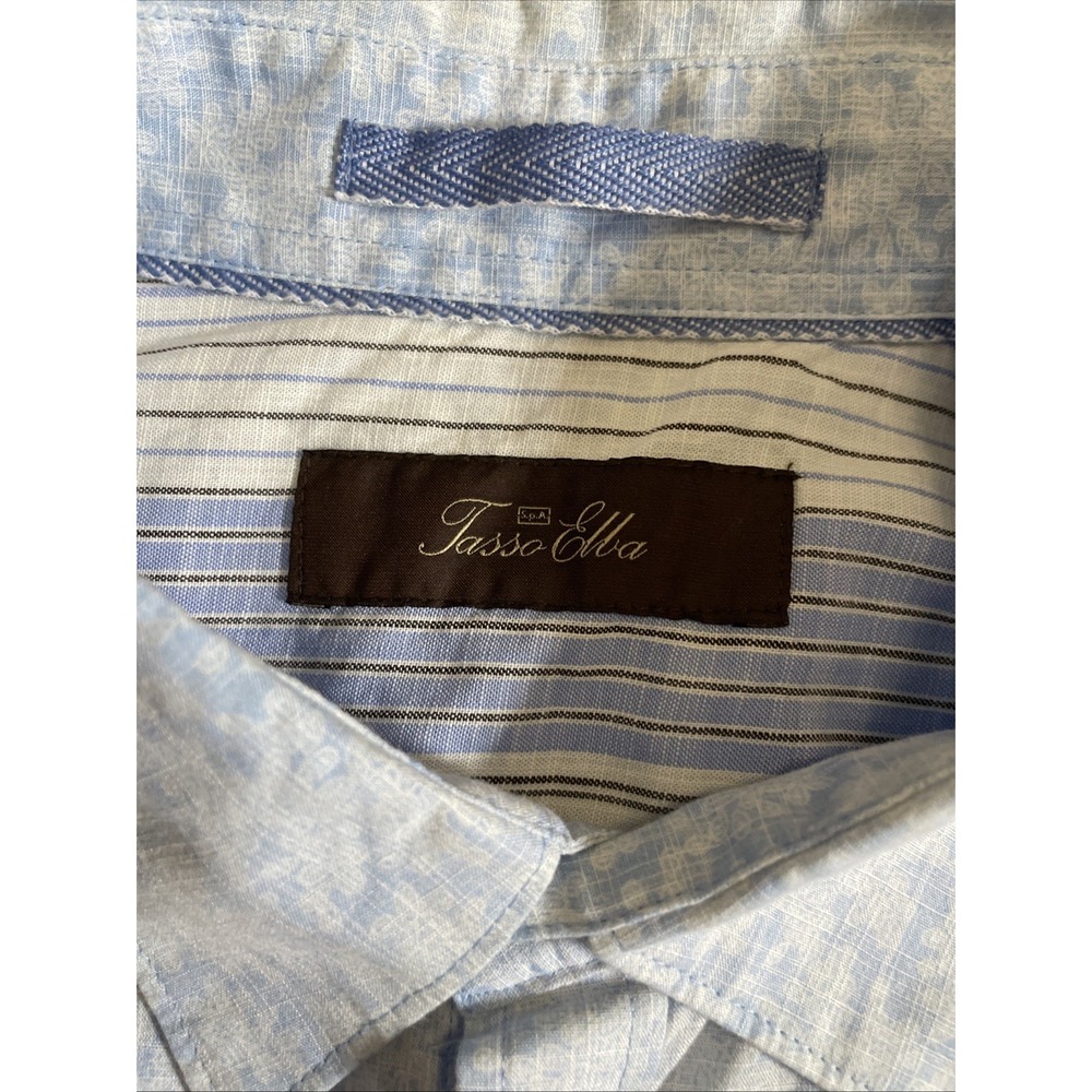 Tasso Elba Blue White Floral Cotton Short Sleeve Button Down Shirt Men's Size L - Picture 4 of 11